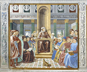 Agostino apre una scuola di retorica a Roma chiesa di Sant'Agostino, San Gimignano.