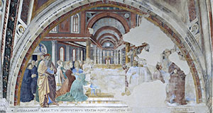Agostino consacrato vescovo benedice il popolo di Ippona, chiesa di Sant'Agostino, San Gimignano.