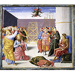 Predella della pala Alessandri raffigurante la Caduta di Simon Mago, la Conversione di Saul, San Zanobi resuscita un bambino, Totila davanti a San Benedetto